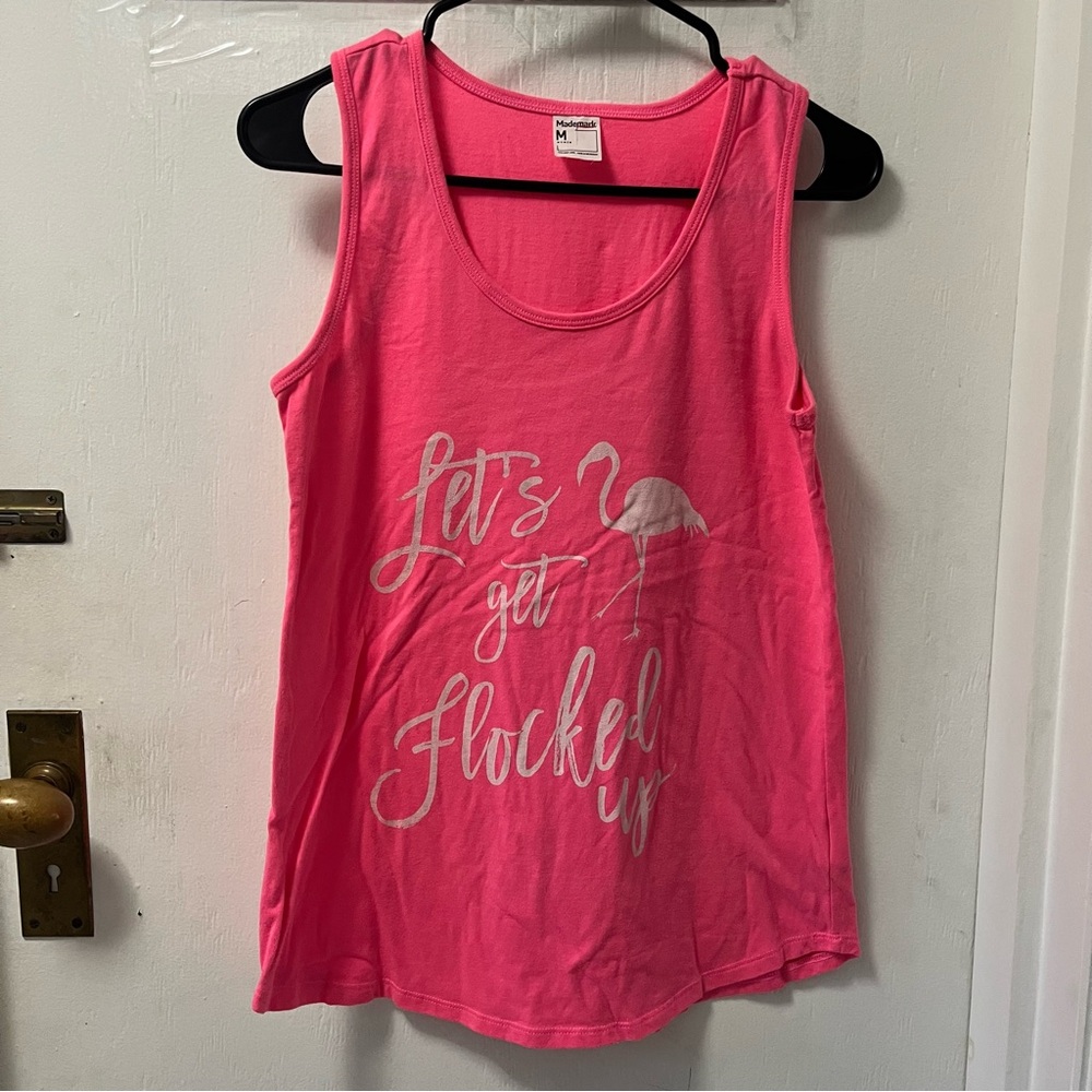 MadeMark “Let’s Get Flocked Up” Woman’s Neon Pink Tank Top Size Medium